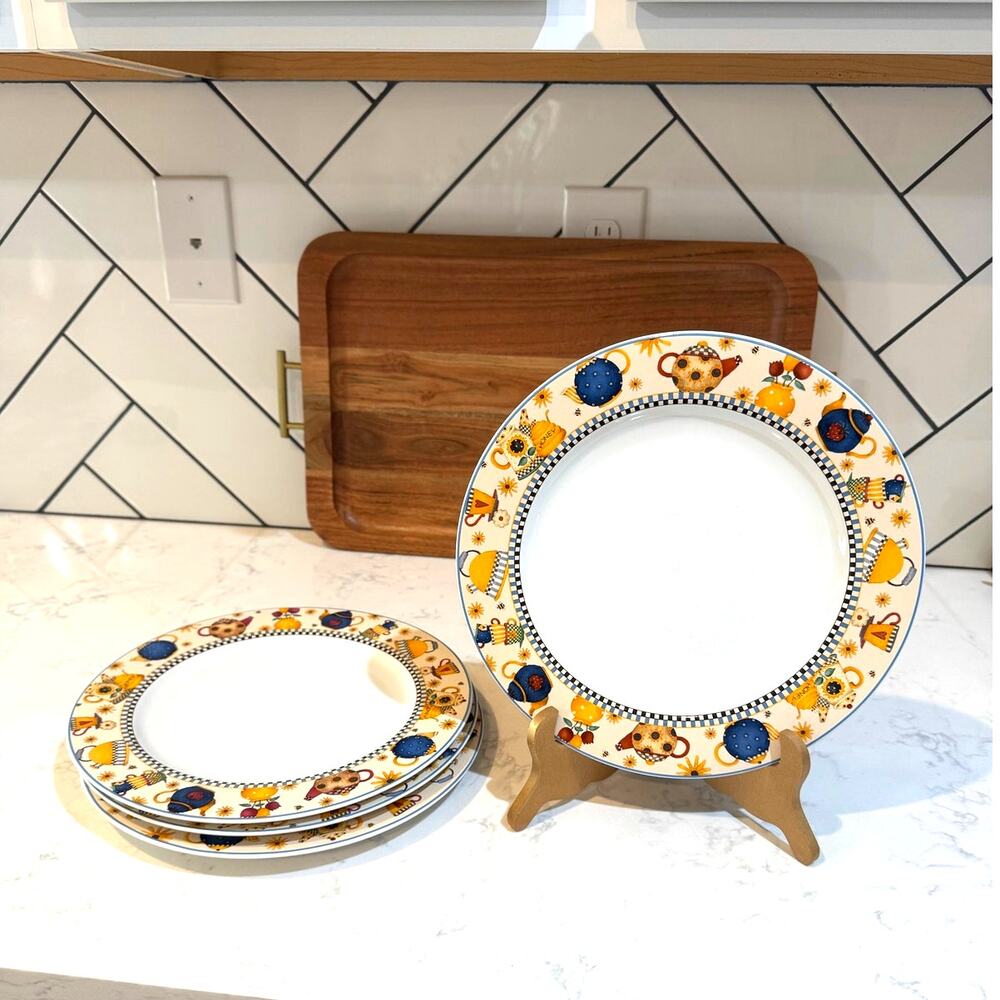 Vintage Tea Pots pattern by Debbie Mumm Sakura China Co.. 90s x4 Country Cottage